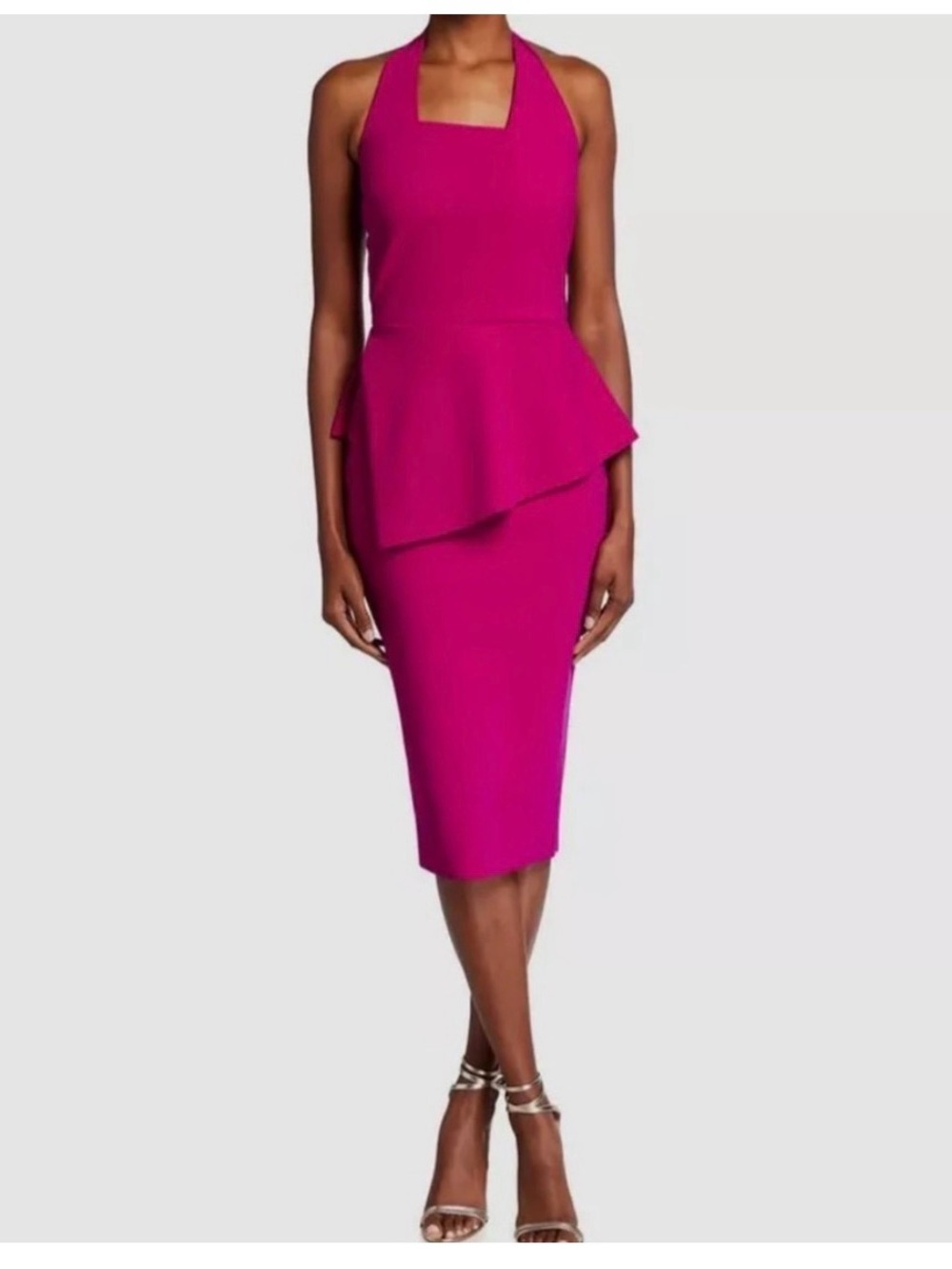 NWT Chiara Boni La Petite Robe Jilliam Pink Asymmetric Peplum Halter Dress US 4
